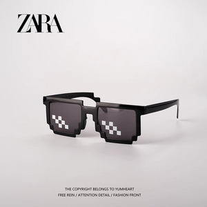 ZARA新款马赛克网红像素墨镜潮二次元太阳镜我的世界个性搞怪眼镜