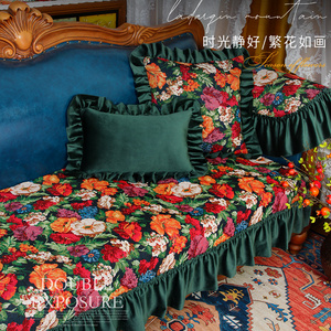 复古沙发垫高端防滑沙发坐垫套氛围艺术花卉沙发套飘窗垫四季通用