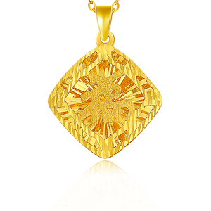 黄黄金福字吊坠足金9999镂空方形福挂坠真金素金情人节送礼