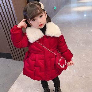 韩国女童棉服大衣2021冬季新款儿童红色洋气小女孩洋气加厚棉袄潮