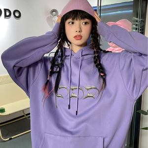 00凡莉爽旗舰店天猫淡紫色卫衣女春秋薄款韩版宽松2021年新款圆领