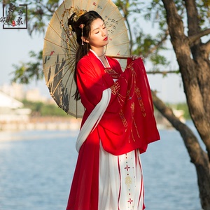 恋云裳汉元素原创绕指柔汉服女夏大红大袖衫齐胸襦裙绣花长袖套装