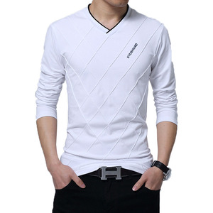 5xl Mens Casual T-shirt Homme Tshirt Boyfriend男T长袖V领