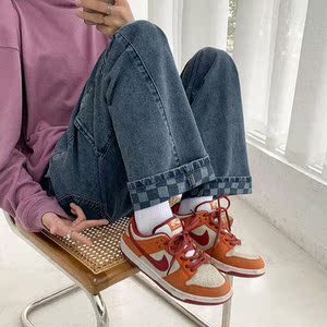 乔易彪马两面穿牛仔裤女chic直筒宽松高腰ins潮高街原宿港味风设