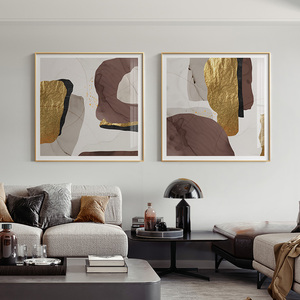 现代轻奢客厅装饰画正方形抽象餐厅墙上两幅组合挂画卧室床头墙画