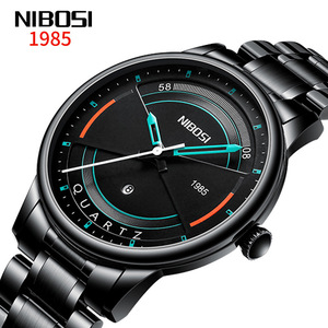 nibosi尼伯斯手表男 防水夜光黑色时尚学生表石英表 男士手表