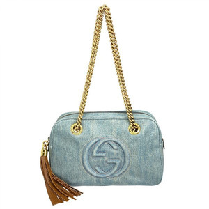 日本中古二手真品正品特价时尚款女士gucci/古驰牛仔手提单肩包包