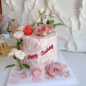 ins风加高动物奶油鲜花生日蛋糕送女友闺蜜妈妈全国同城配送北京