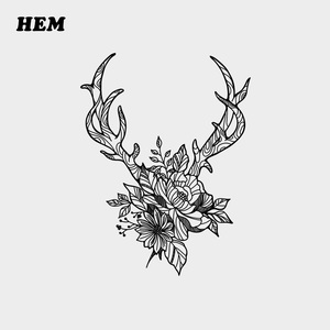 鹿角黑白线条小清新纹身贴防水持久仿真手上ins风个性创意文身