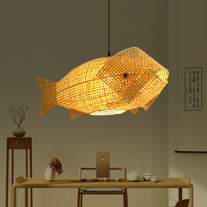 鱼型艺术竹编仿古民宿中式吊灯农家乐创意鲤鱼造型灯复古餐厅灯饰