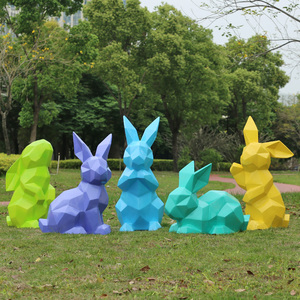 玻璃钢几何兔子雕塑户外园林景观装饰小品幼儿园小区草坪造景摆件