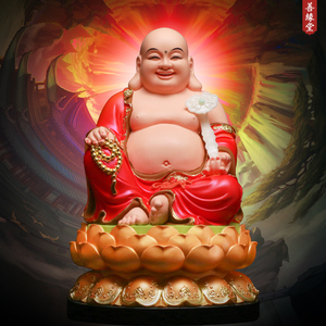 善缘堂弥勒佛树脂佛像红衣大肚乐佛笑佛家用供奉保平安佛堂摆件