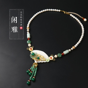 古风宋制软璎珞项链女扇形蝶贝项饰颈链复古宫廷项圈汉服配饰套装