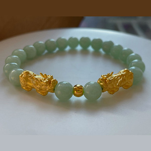 黄金貔貅手链女款足金转运珠貔恘翡翠玉珠手串送女友母亲金饰礼物