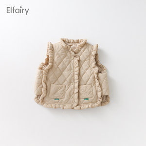 Elfairy女童夹棉马甲宝宝背心宽版婴儿菱格外套儿童棉服春秋洋气