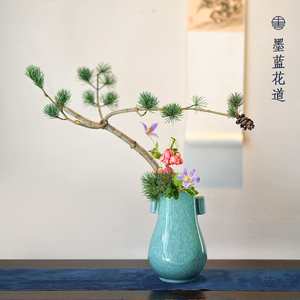 日本进口冰裂纹双耳瓶日式花道插花器皿贯耳瓶开片投入瓶花瓶摆