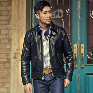 真皮马皮皮衣男阿美咔叽机车服日系复古短款时尚外套重磅修身夹克