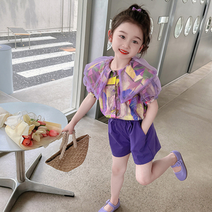 韩国网红炸街女童套装夏季新款儿童女宝宝夏装洋气时髦开衫两件套