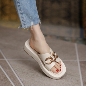 大东真皮厚底链条拖鞋女2022年夏季外穿巨轻便仙女风时尚一字凉拖