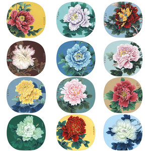 kf22李晓明工笔牡丹名品十二钗整套实物打印白描底稿