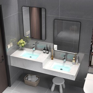 简约高低双盆亲子浴室柜大理石台盆洗脸池柜洗手盆组合儿童洗漱台