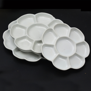 白陶瓷梅花调色盘 高白国画颜料调色碟 梅花七格八格景德镇白瓷盘调色
