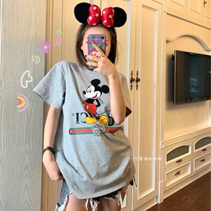 gucci/古驰 22夏季新款 卡通米老鼠字母logo印花圆领短袖男女t恤