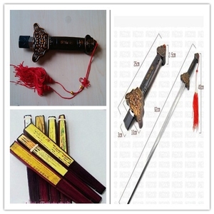 折扇佩剑中国风 复古宣纸书法题字折叠扇男女式古风扇子伸缩剑