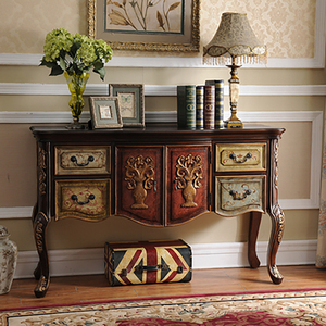 欧式玄关台门厅边柜美式复古玄关桌装饰柜子端景台仿古雕花储物柜
