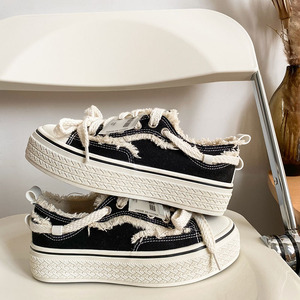 原创厚底编织鞋底ins帆布鞋女时尚透气小白鞋百搭增高学生板鞋潮