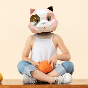 儿童面具可爱猫动物纸模 全脸面具手工diy制作表演出活动派对道具
