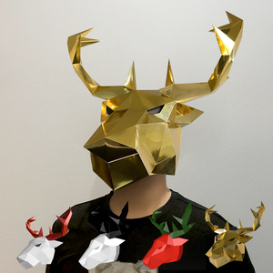 圣诞节鹿头面具创意手工折纸diy礼物圣诞店铺场景布置鹿角装饰品