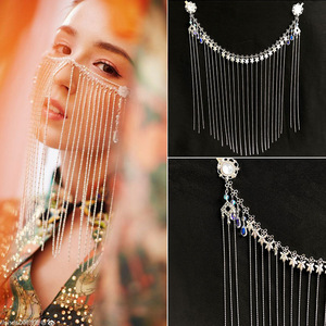 面纱古风遮脸挂耳流苏古装面帘遮面汉服周边仙气遮面古代复古珠帘