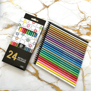 24色金属色彩铅笔环保黑木彩铅黑卡纸专用彩色铅笔初学者绘画礼品