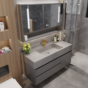 微晶石一体台盆岩板浴室柜组合现代简约洗手洗脸卫生间洗漱台套装