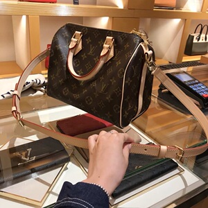 意大利代购lv/路易威登经典老花棋盘格speedy 25手提斜挎单肩女包