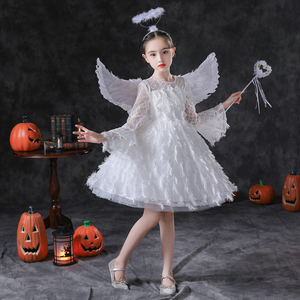 万圣节儿童服装女童cosplay幼儿园化妆舞会白色小天使角色扮演服