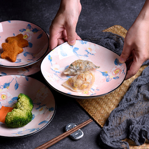 日式茶花陶瓷盘子四方形家用菜盘网红餐具鱼盘子牛排糕点盘寿司盘