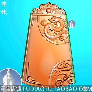 仿古牌精雕图jdp灰度图bmp浮雕图俊达玉雕仿古兽面纹兽头回纹草龙