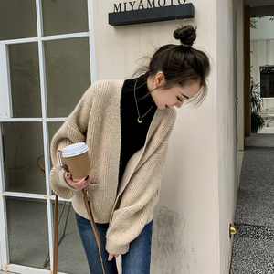 azuibo 150cm矮小个子羊毛开衫女短款显高搭配宽松马海毛加厚毛衣