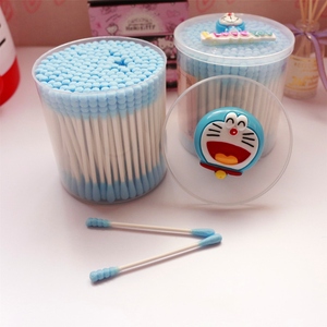 蓝胖子棉棒可爱卡通棉签2t00支盒装大头机器猫女生化妆螺旋双头棉