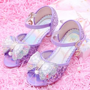 韩系炸街女童凉鞋儿童蝴蝶结紫色梦幻公主鞋白雪灰姑娘睡美人小女