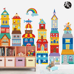 大型卡通建筑城堡儿童房墙贴纸幼儿园墙面装饰贴画建构区自粘墙纸