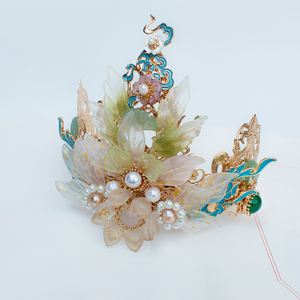 清月鹿鸣原创设计[露华浓]宋制汉服洛丽塔花冠古风头饰女发冠全套