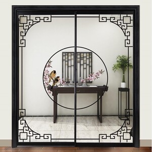 新中式厨房客厅阳台推拉门吊轨隔断卫生间铝合金极窄夹丝玻璃移门