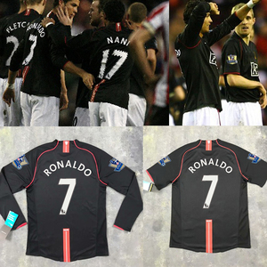 曼联07-08客场黑色球衣c罗纳尔多鲁尼费迪南德复古足球队服套装