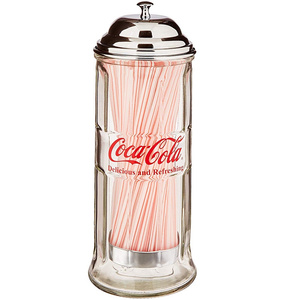 【带彩盒】Coca-Cola可口可乐吸管瓶玻璃防尘收纳储物盒桶 送吸管