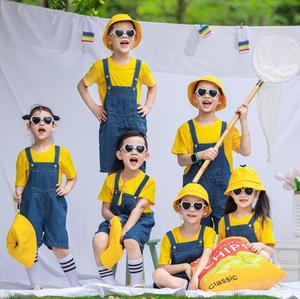 夏装儿童牛仔背带短裤小学生六一汇演表演服幼儿园园服洋气亲子装