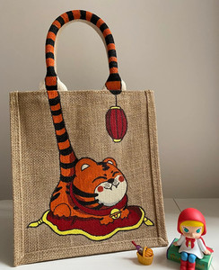 亚麻手提袋diy涂鸦小清新购物袋上班族便当礼品袋手绘diy礼物袋子