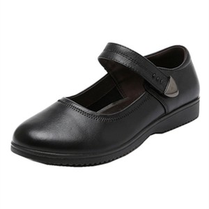 女式软底方口单鞋学生搭配校服裙子穿黑色真皮鞋41加大码拉带扣43